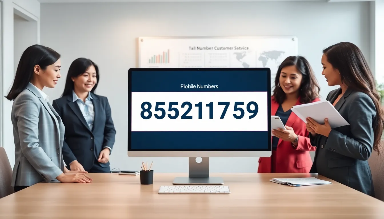 professionals discussing phone number formats in a modern office.