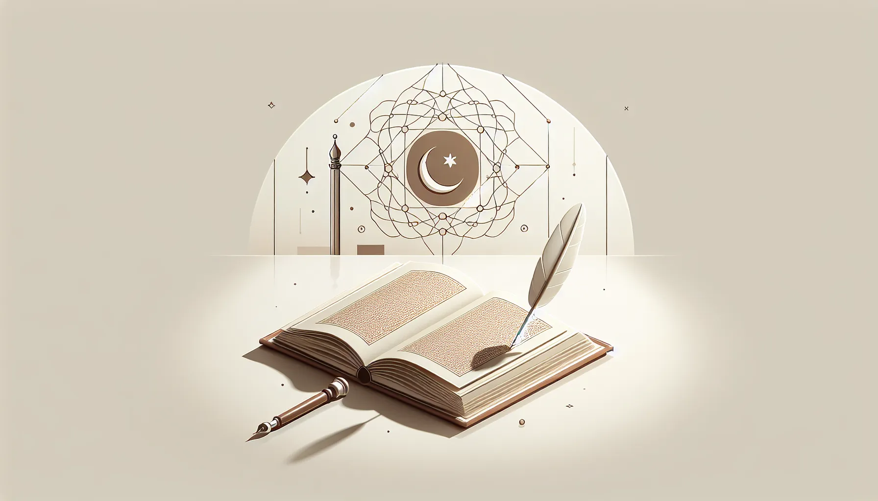 An open book with a quill pen and Ottoman symbol representing historical literature study.