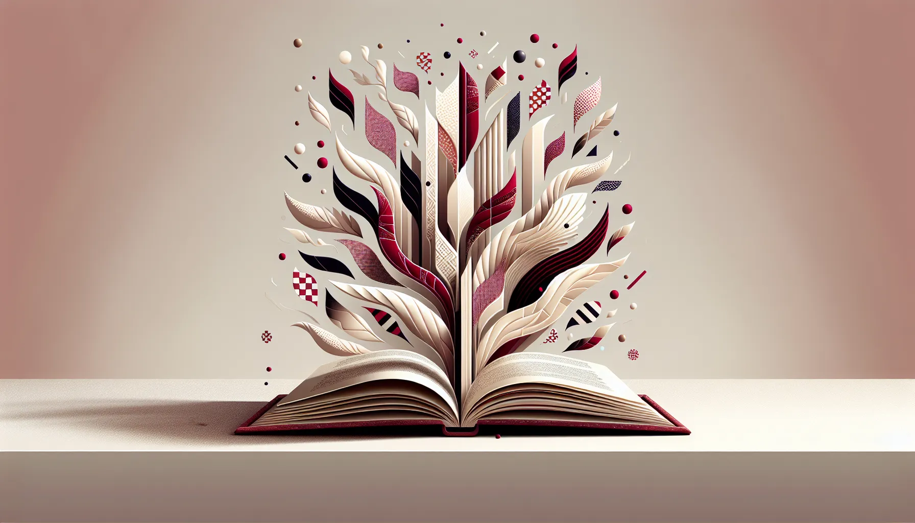 An open book with floating pages transforming into feathers against white background.