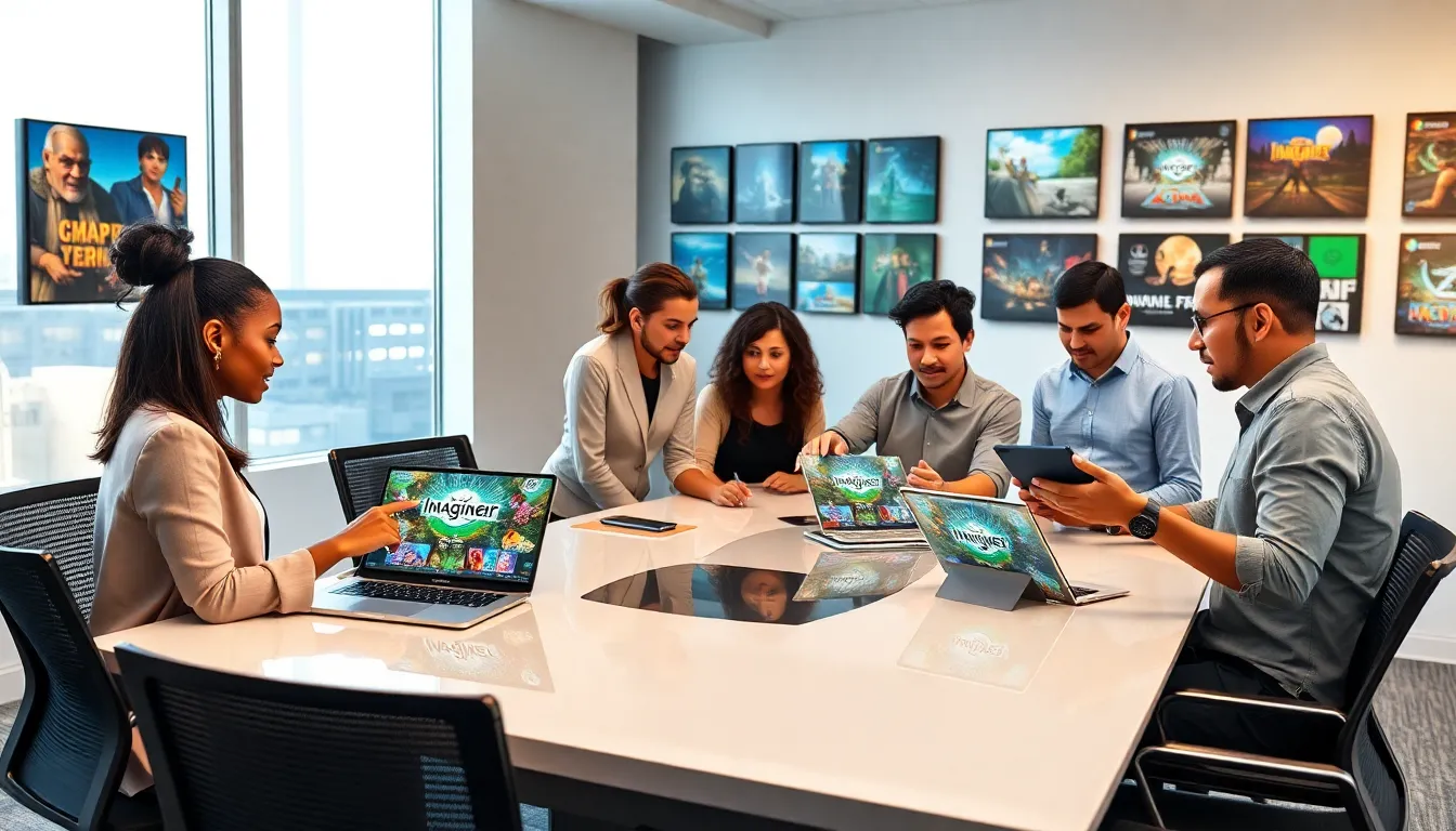a diverse team of developers collaborating in a modern office.