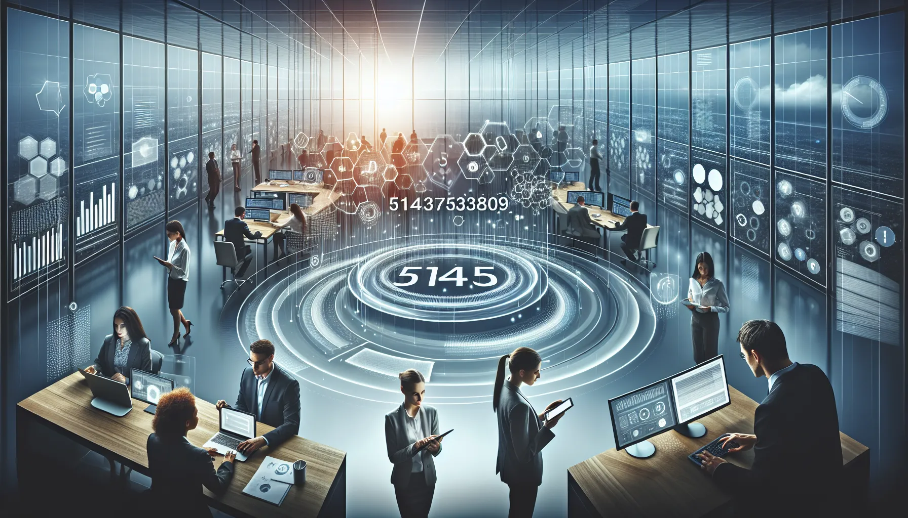 professionals analyzing data visualizations in a modern office.
