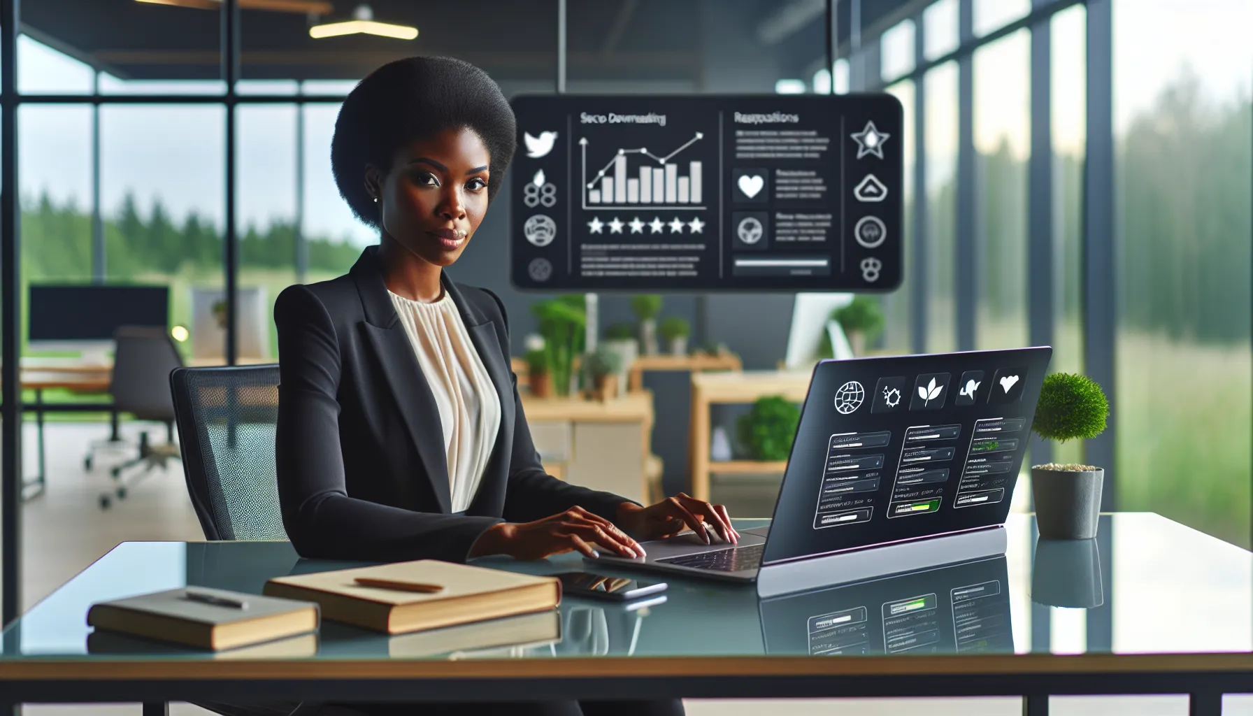 professional reviewing software in a modern office environment.