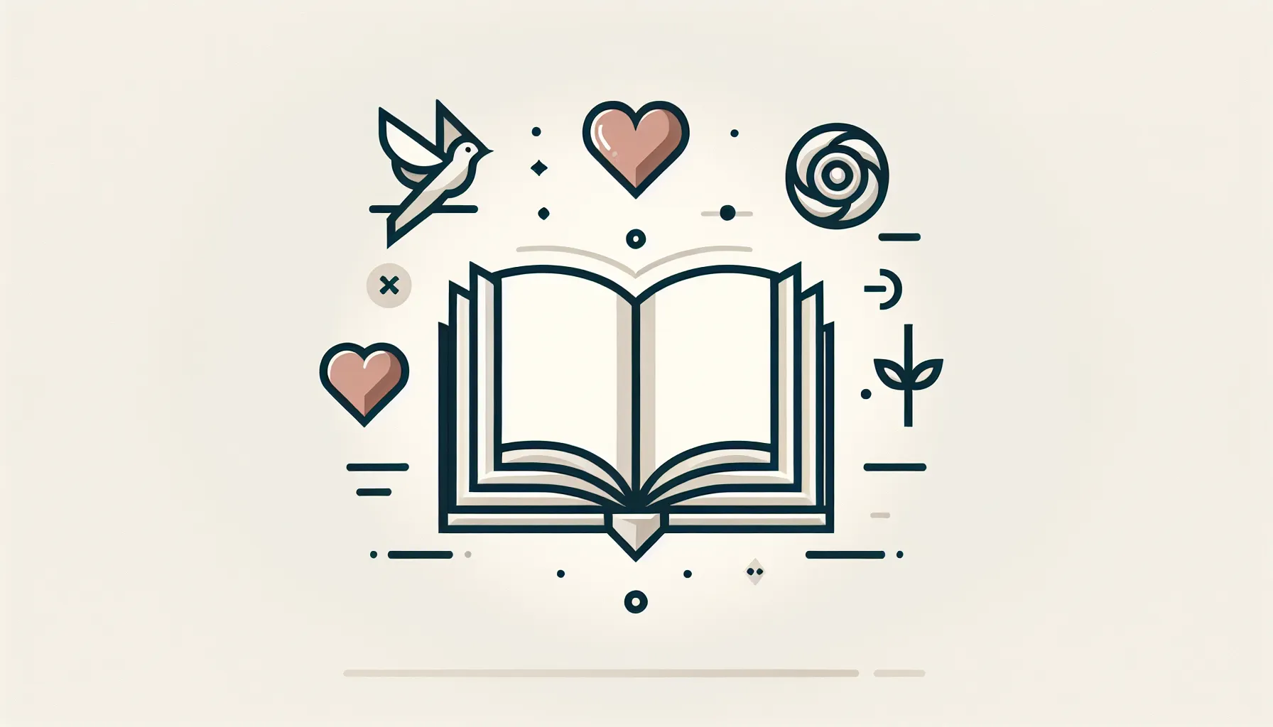 Open book with floating symbols representing literary themes and ideas