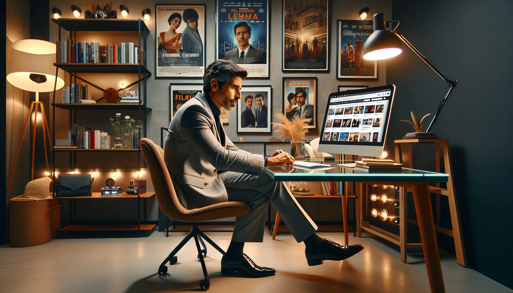 person exploring Filmigila.com in a modern workspace.