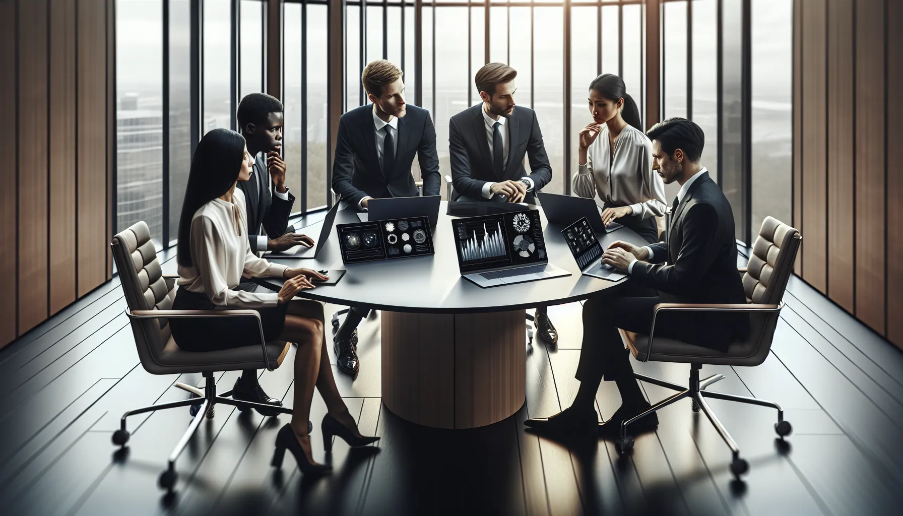 diverse team discussing technology in a modern office.
