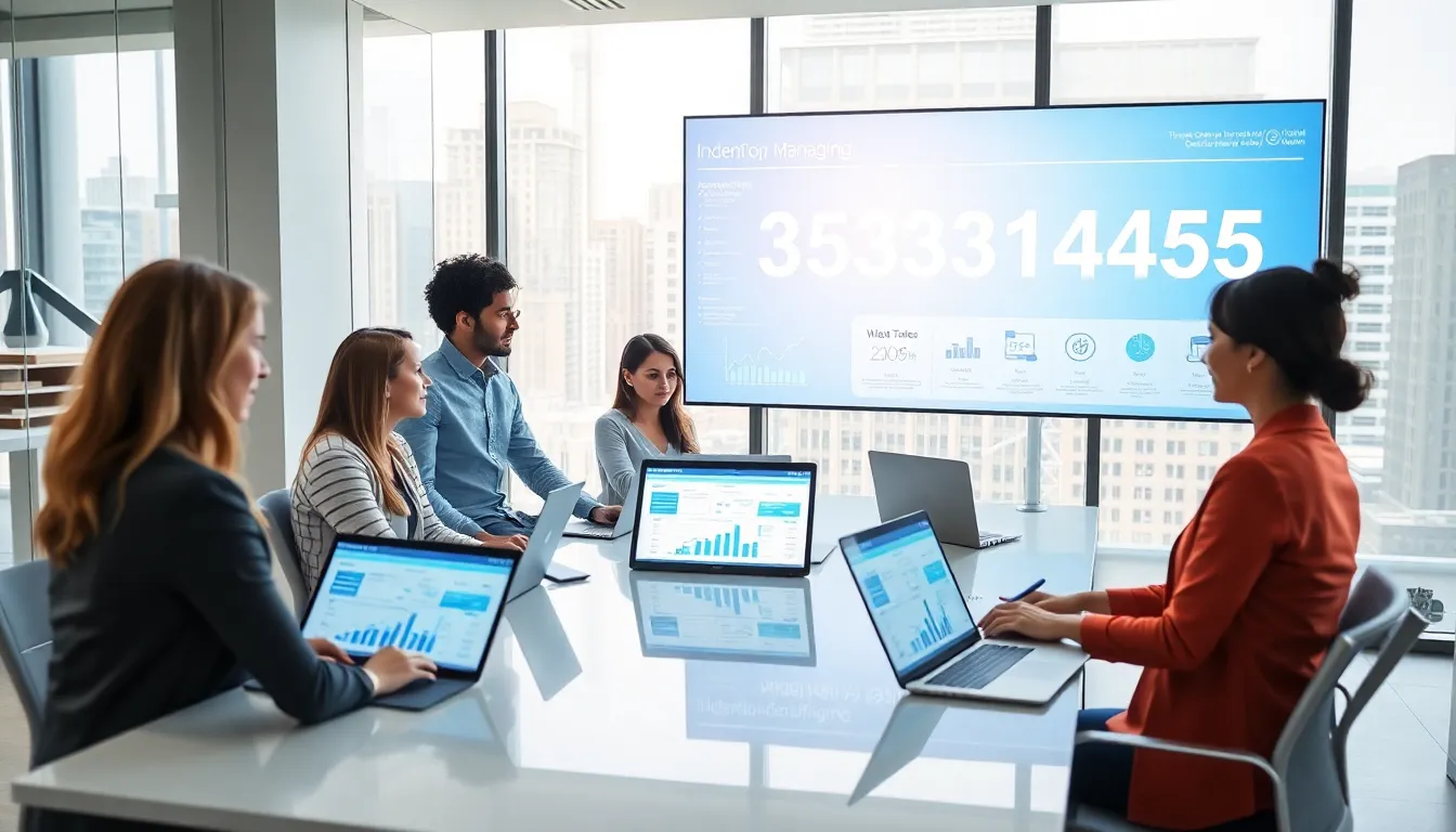 diverse professionals collaborating over data analysis in a modern office.