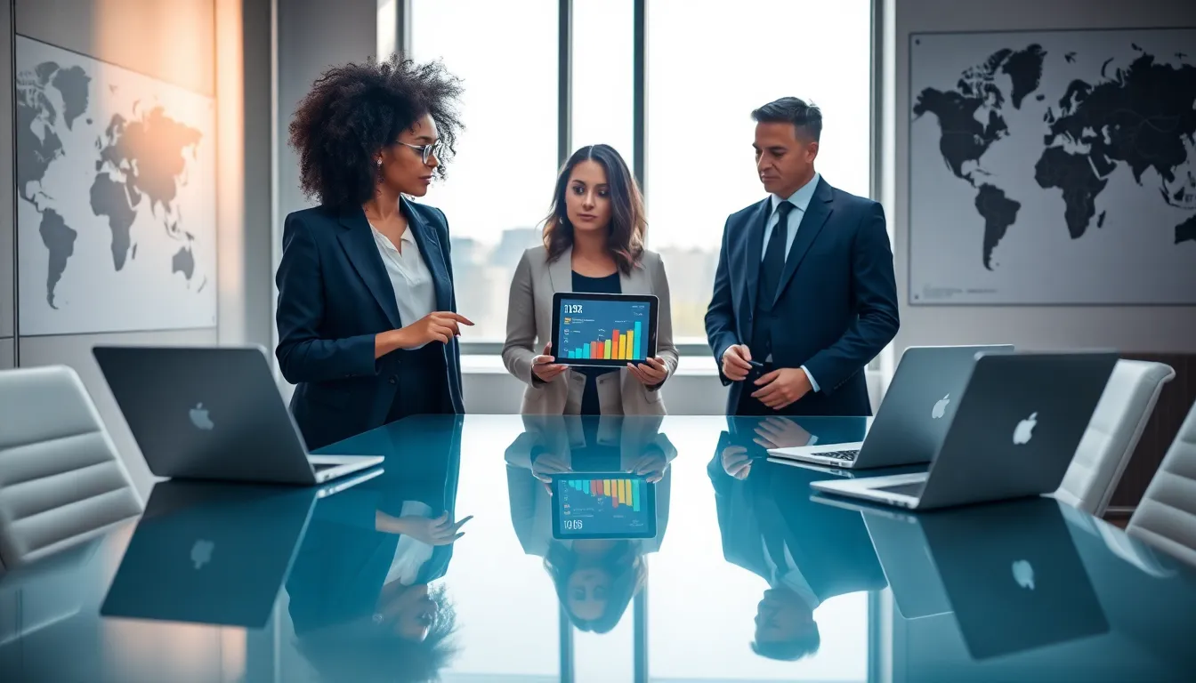 diverse team discussing the significance of numbers in a modern office.