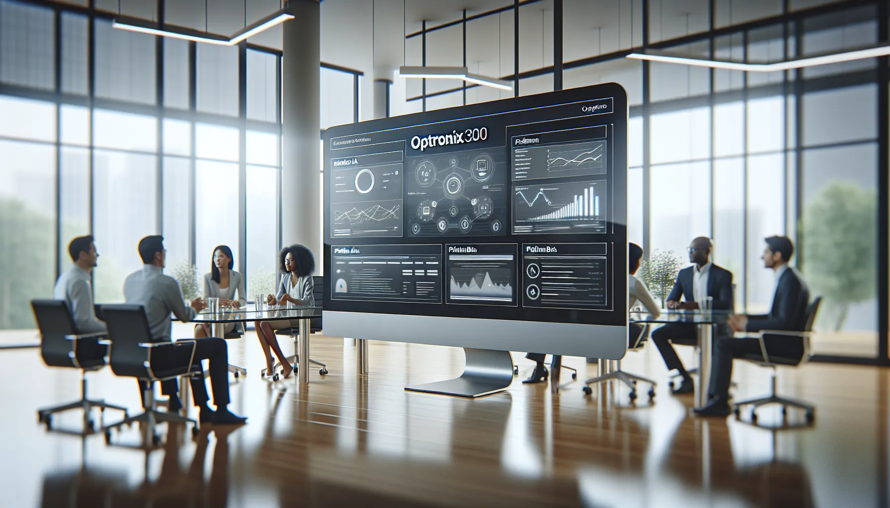 professionals discussing Tronjuya97.0's user-friendly interface in a modern office.