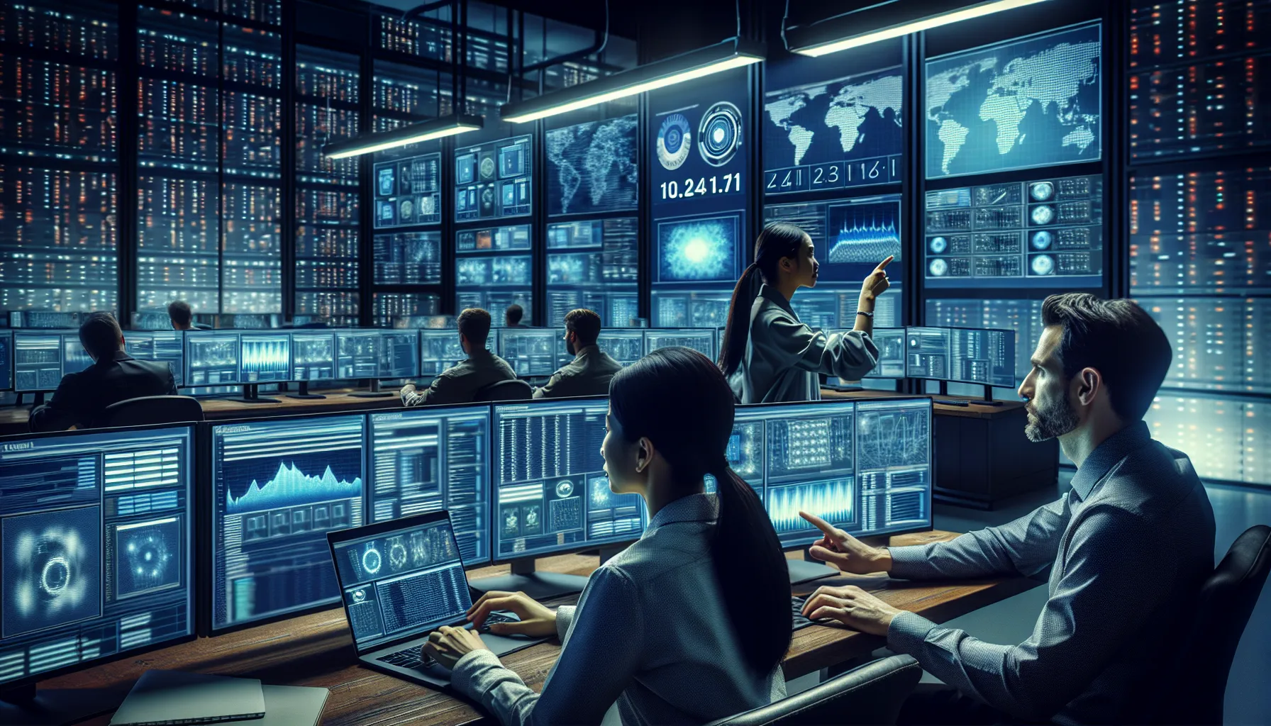 diverse IT team working in a cybersecurity operations center.