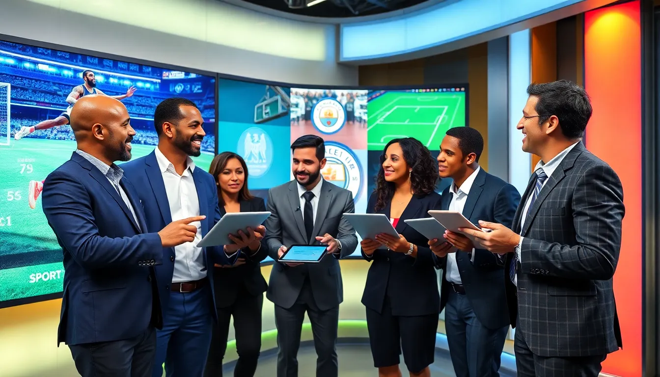 sports analysts discussing recent highlights in a modern studio.