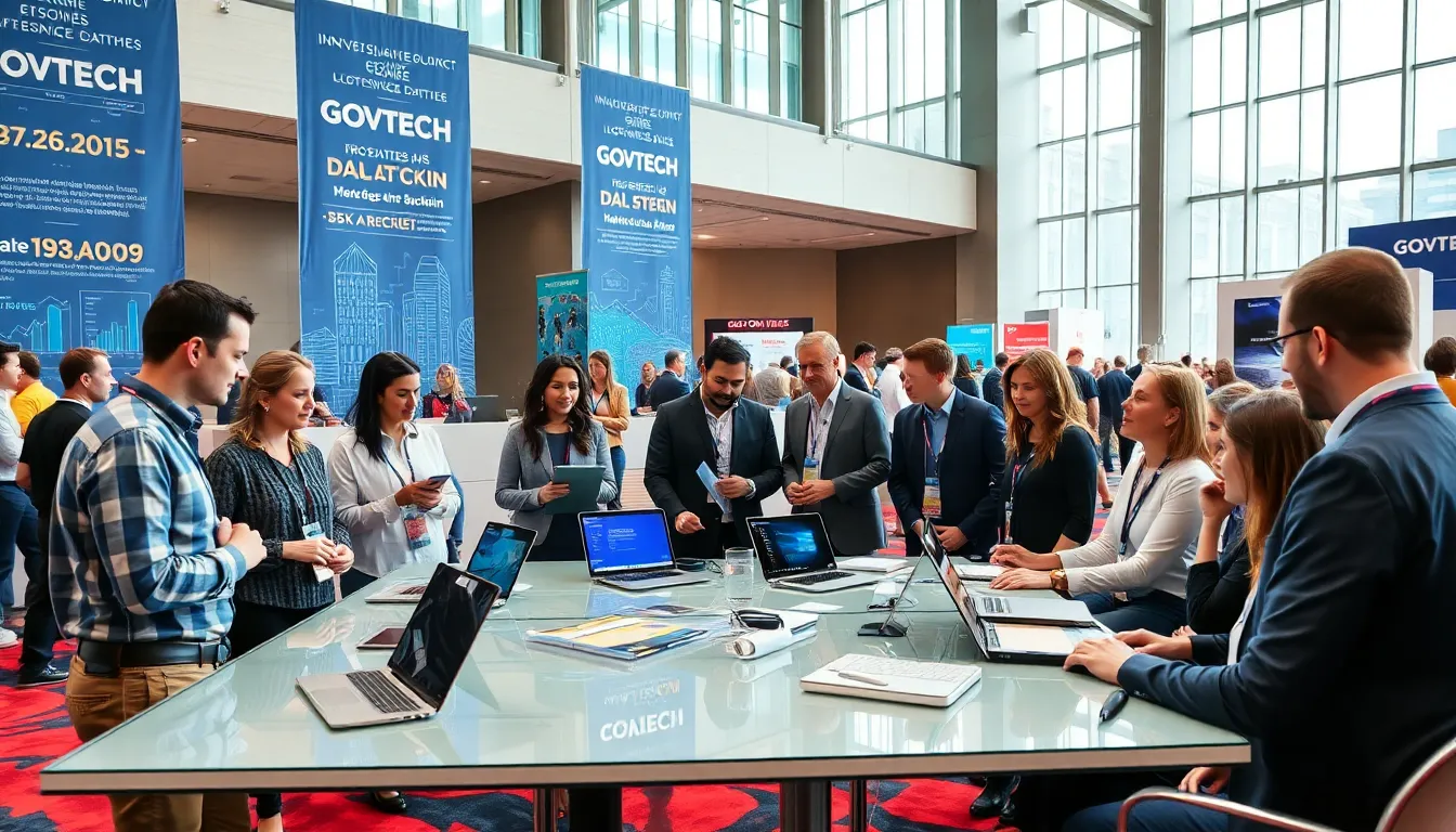 diverse professionals networking at a Govtech conference.