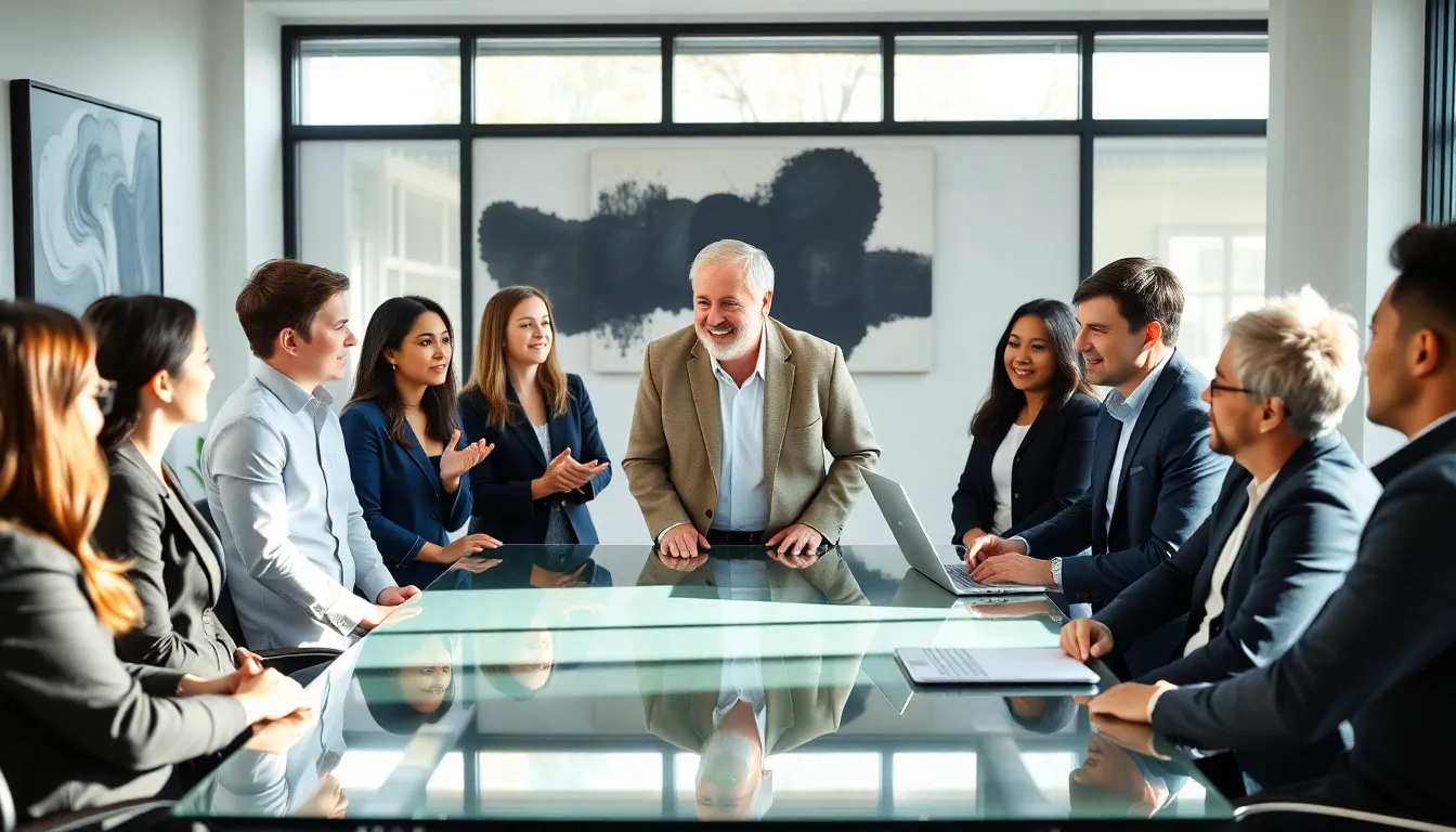 diverse team in a modern office promoting empathy in leadership.