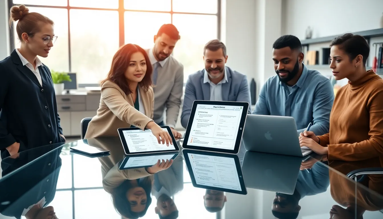 diverse team discussing preventative maintenance in a modern office.