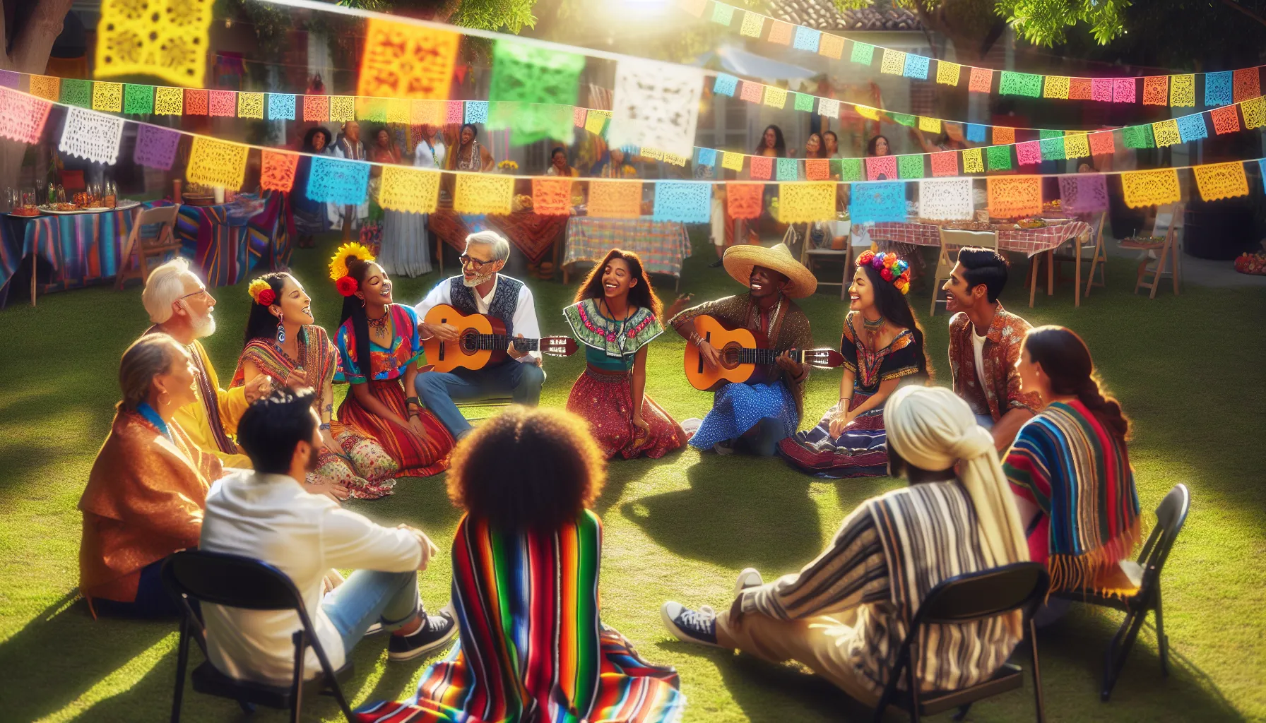 diverse group celebrating Πωστεγι in a sunny park.