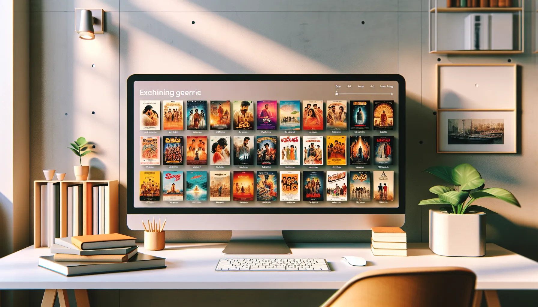 computer screen displaying a Telugu movie library.