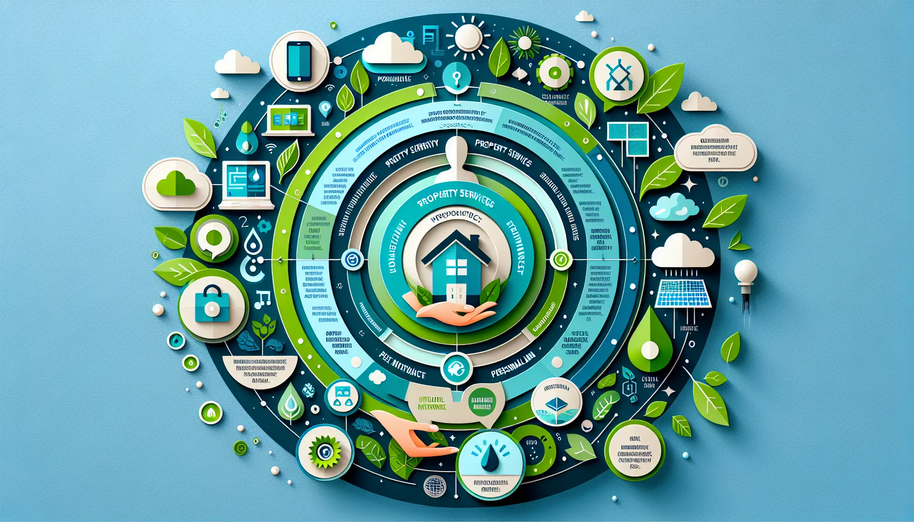 Three trend segments showing tech, eco-friendly, and personalized property services.