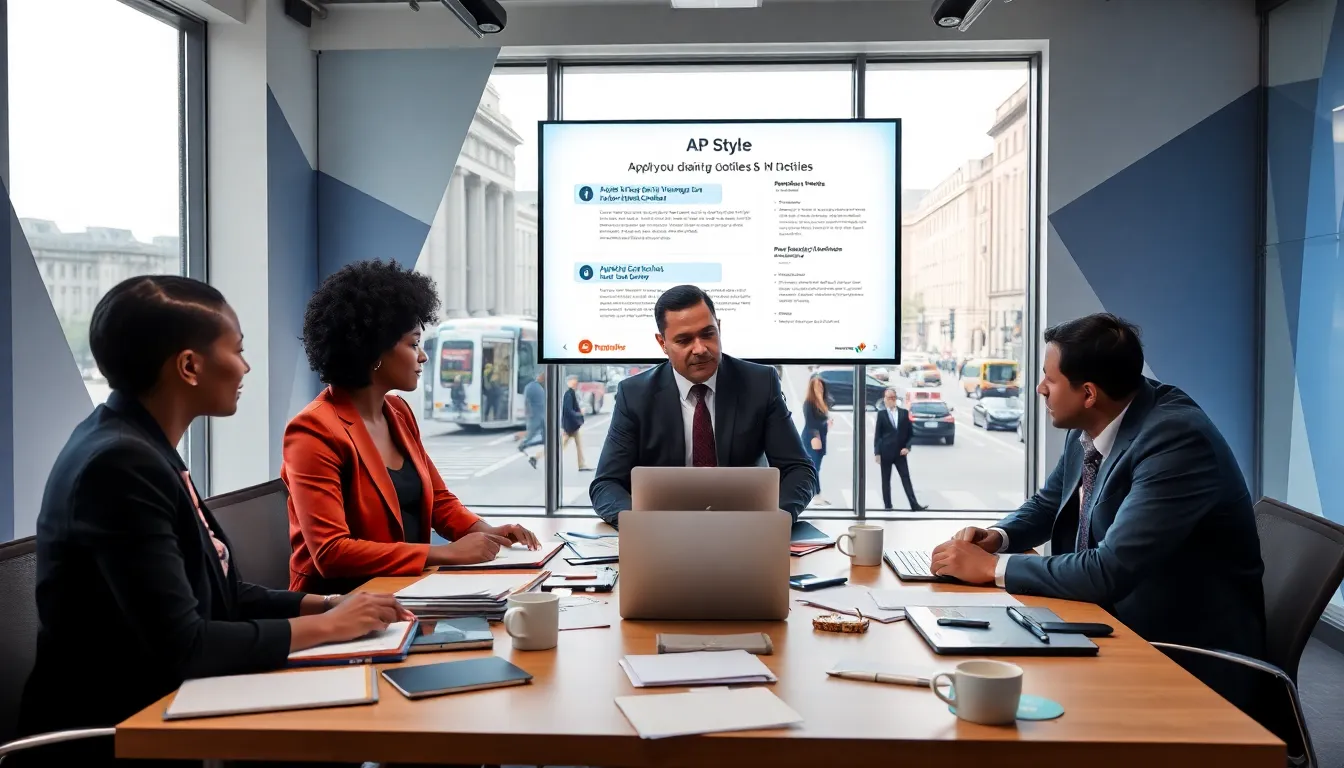 diverse team collaborating in a modern newsroom setting.
