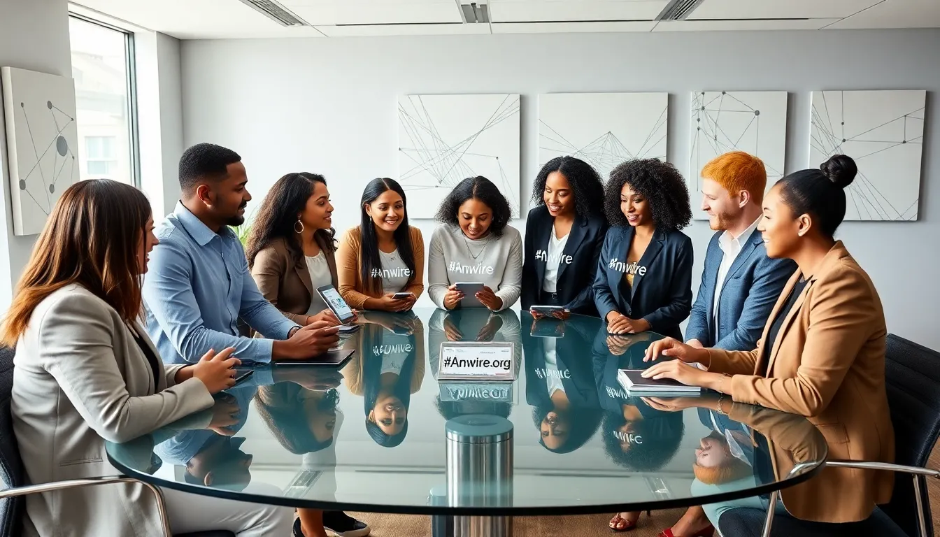 diverse professionals collaborating in a modern office setting.