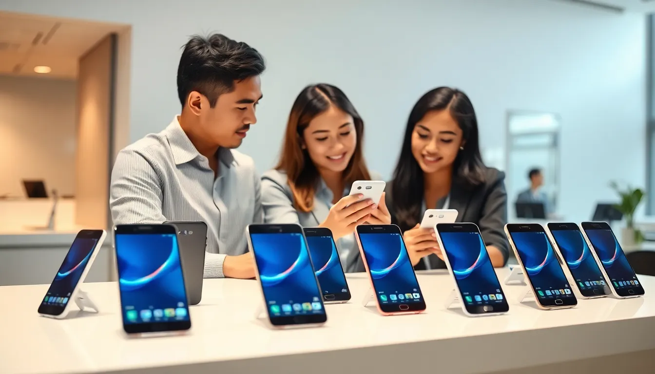 display of refurbished Verizon phones in a modern office setting.