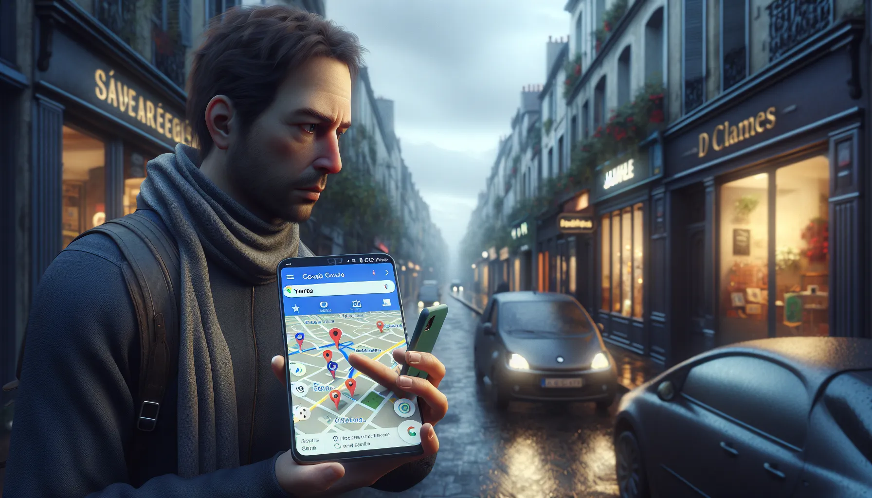 Person in Yerres using Google Maps on a smartphone to find nearby local services.