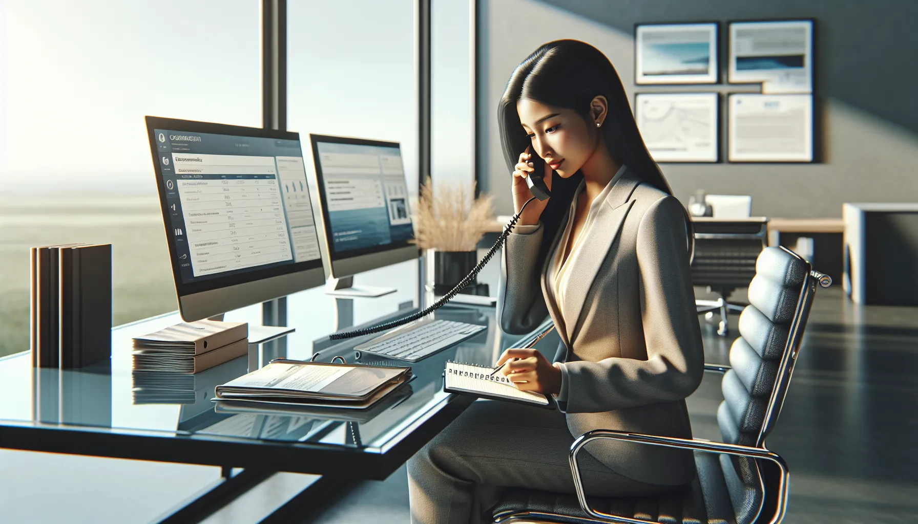 professional on a phone call in a modern office setting.