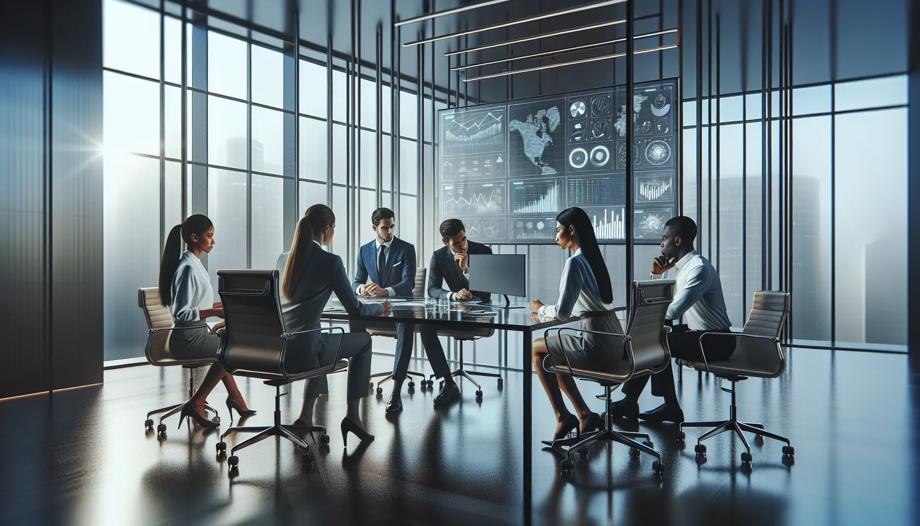 diverse professionals analyzing data in a modern office.