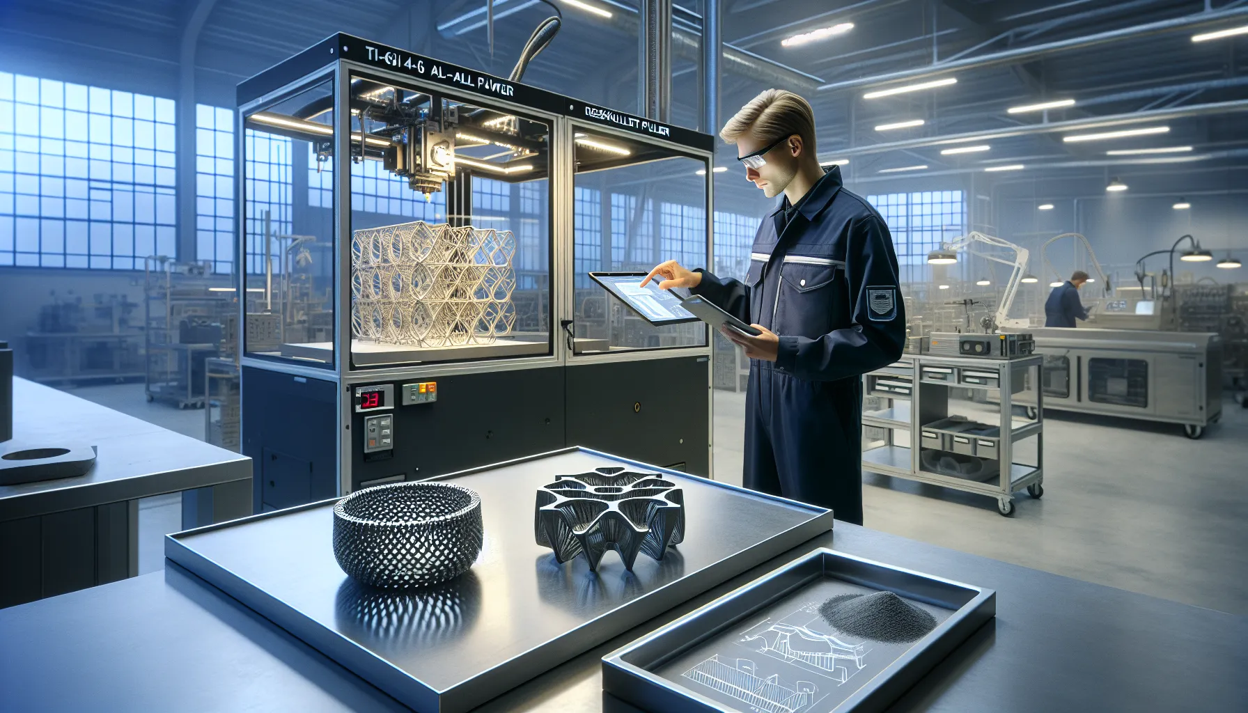 Engineer monitors metal 3d printer building a lattice titanium part in norway.