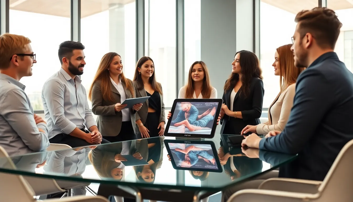 diverse team discussing NSFW content in a modern office.