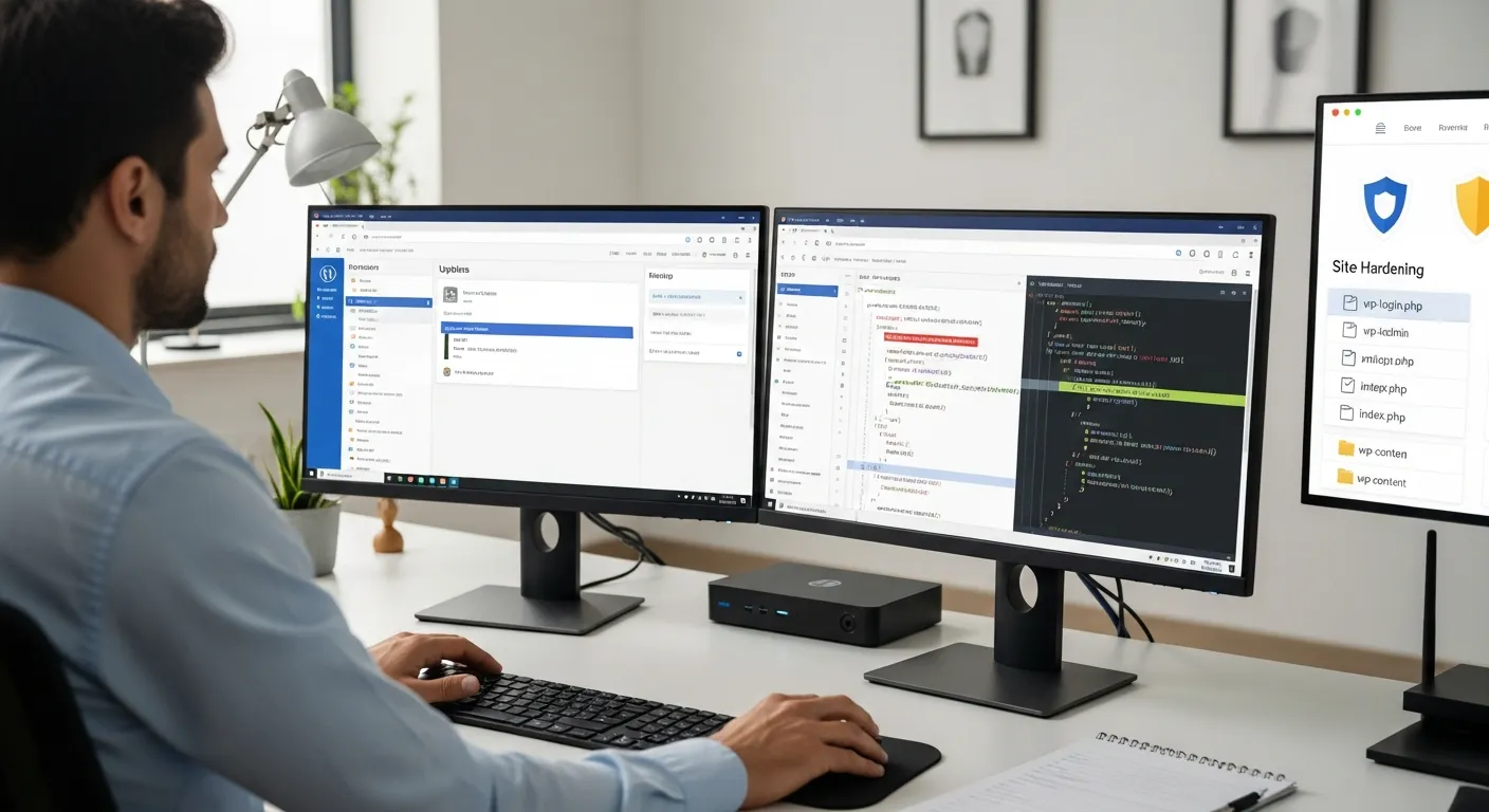 Cybersecurity professional cleaning malware from WordPress core, theme, and plugin files.