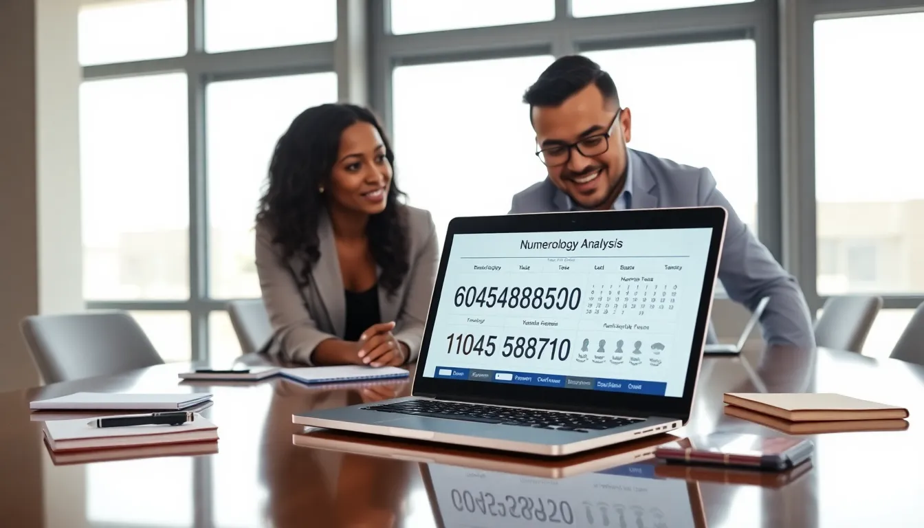 professionals analyzing numerology in a modern office environment.