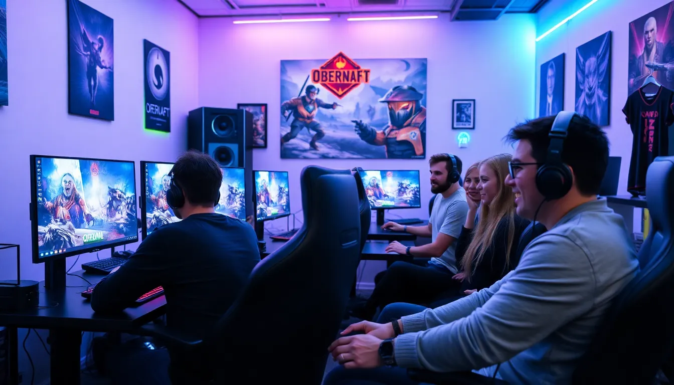 diverse gamers intensely focused on playing Obernaft on their PCs.