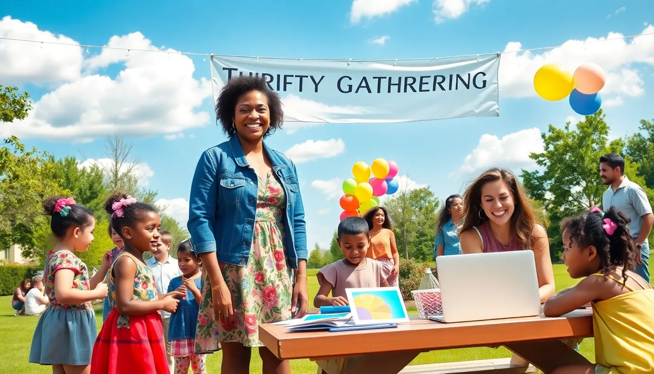 A community gathering with diverse people enjoying budget-friendly activities in a park.