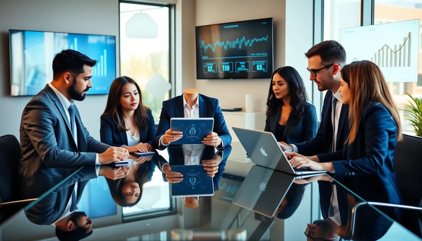 diverse team collaborating in a modern office setting.