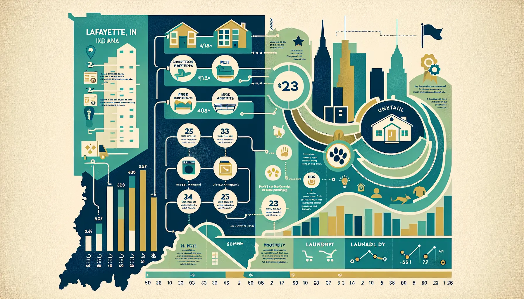 infographic showing Lafayette rental types, price ranges, and seasonal demand trends