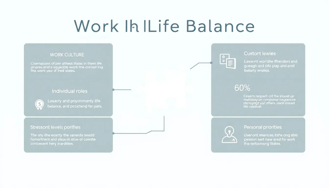 stylized infographic illustrating work life balance factors.