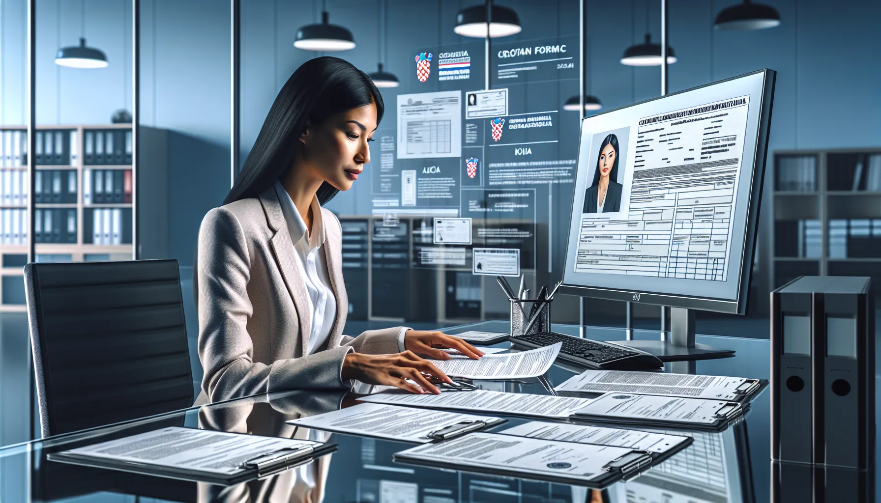 Professional reviewing HRT subscription cancellation documents at modern office desk