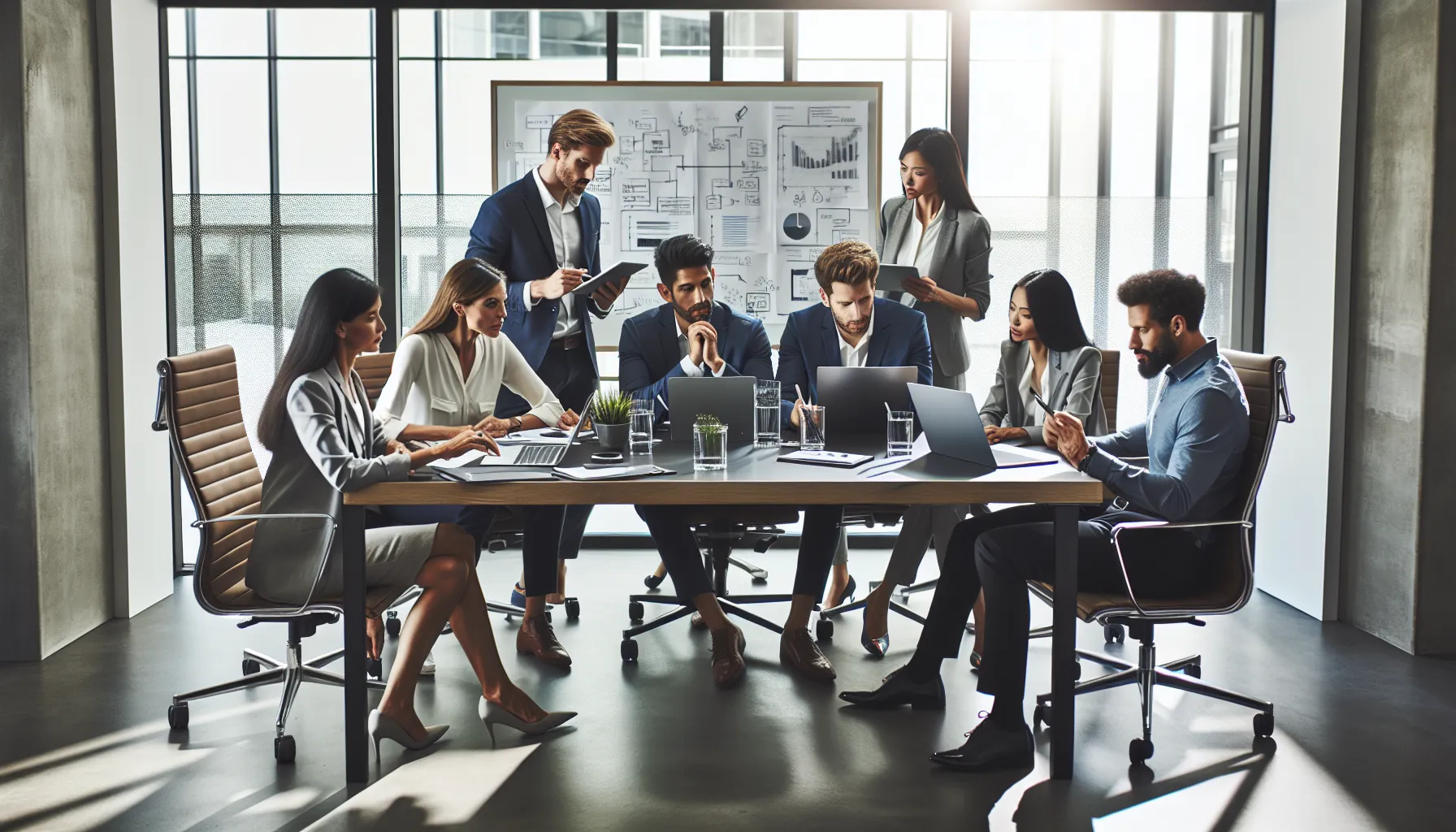diverse team collaborating in a modern office setting.