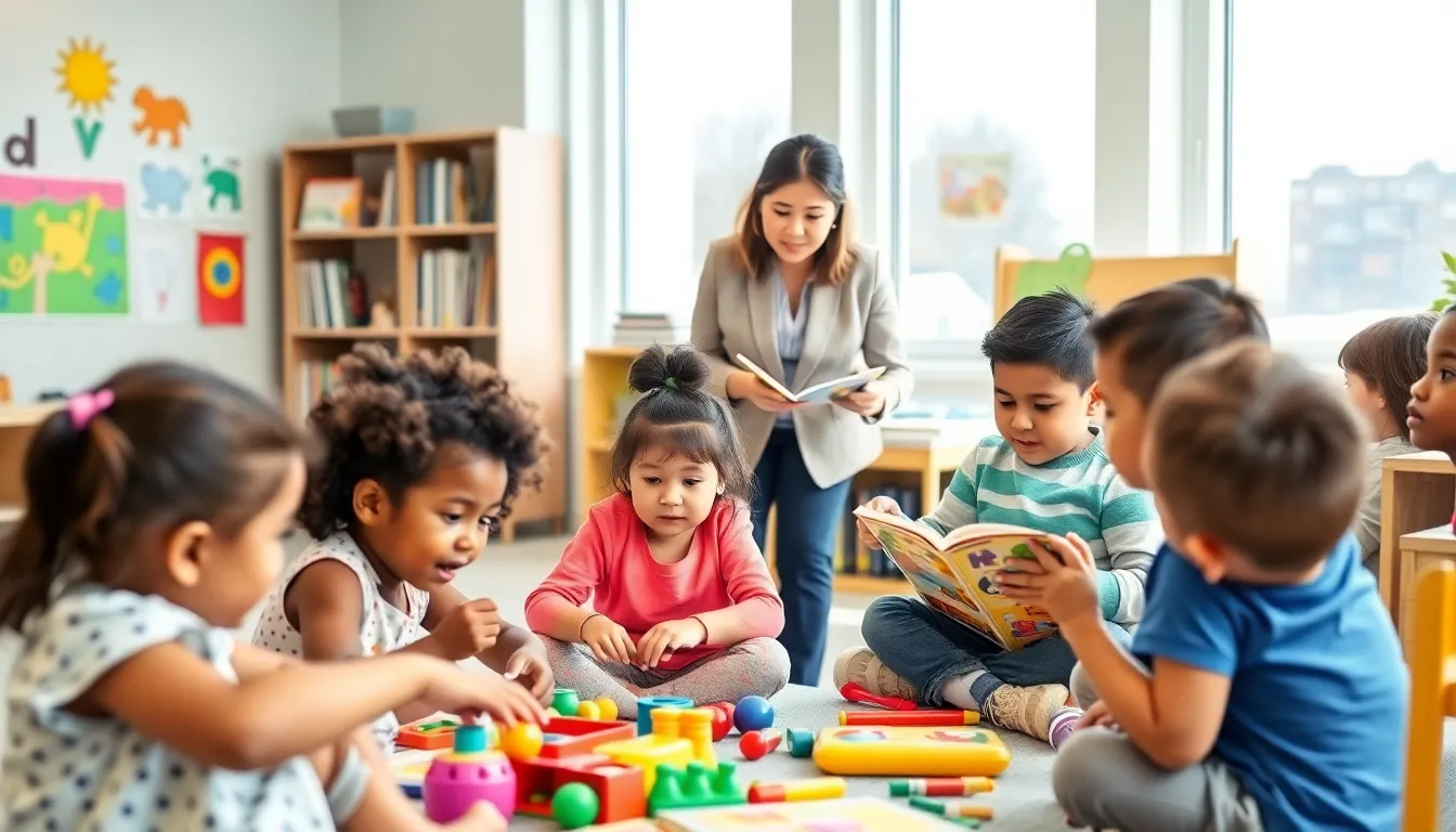children engaged in learning at a university child development center.