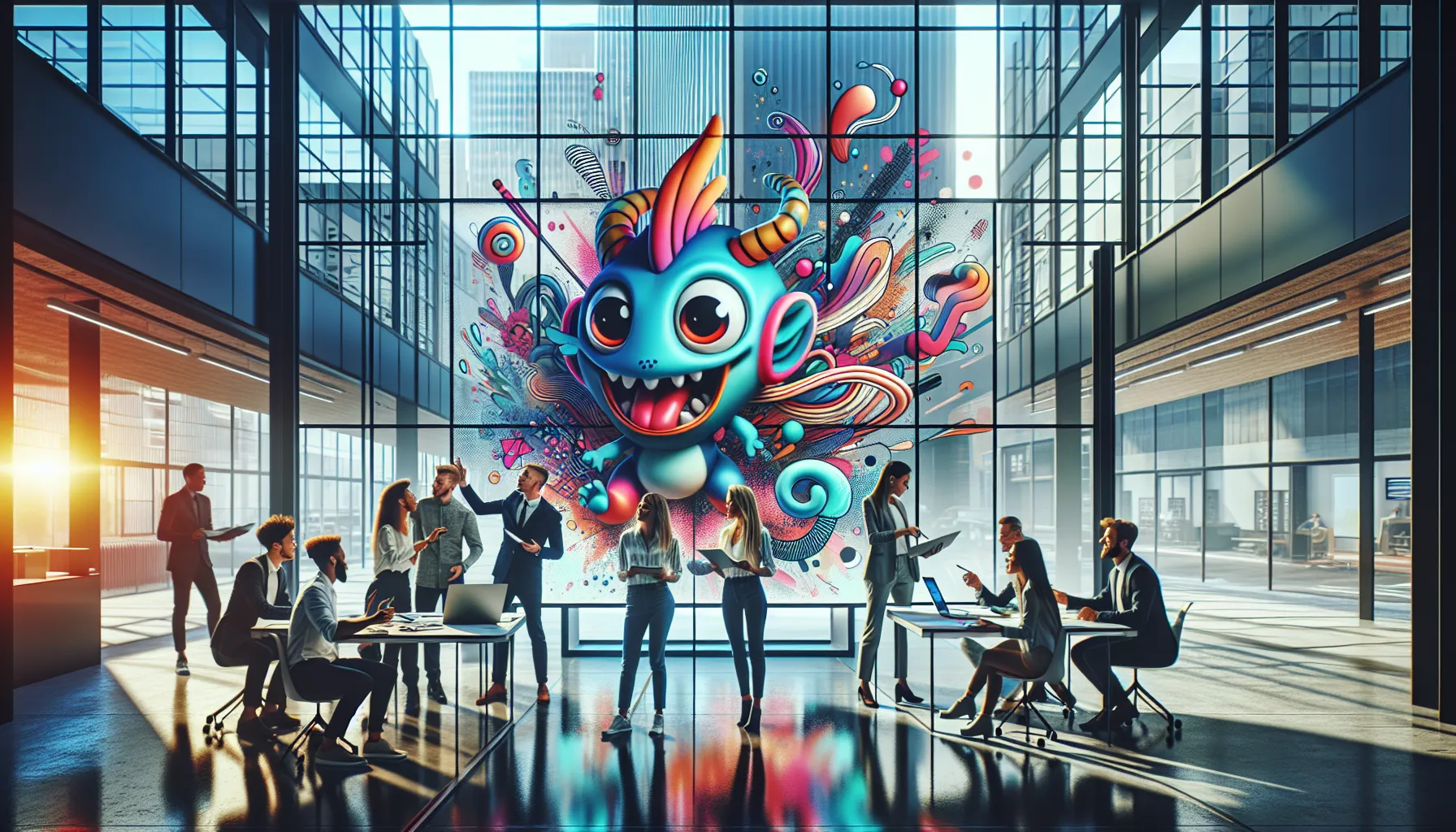 creative team collaborating on digital projects in a modern office.