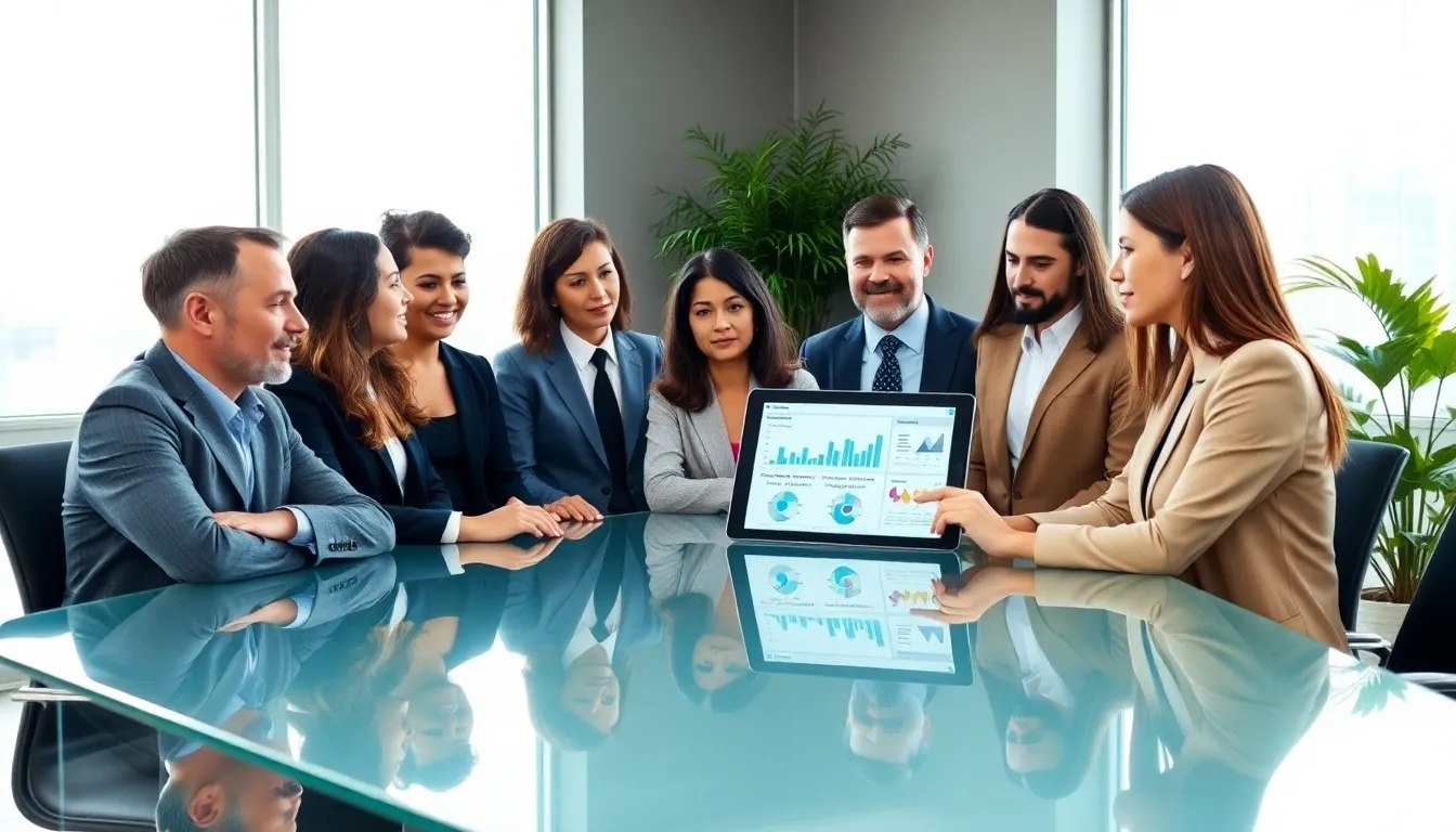 diverse professionals discussing debt collection strategies in a modern office.
