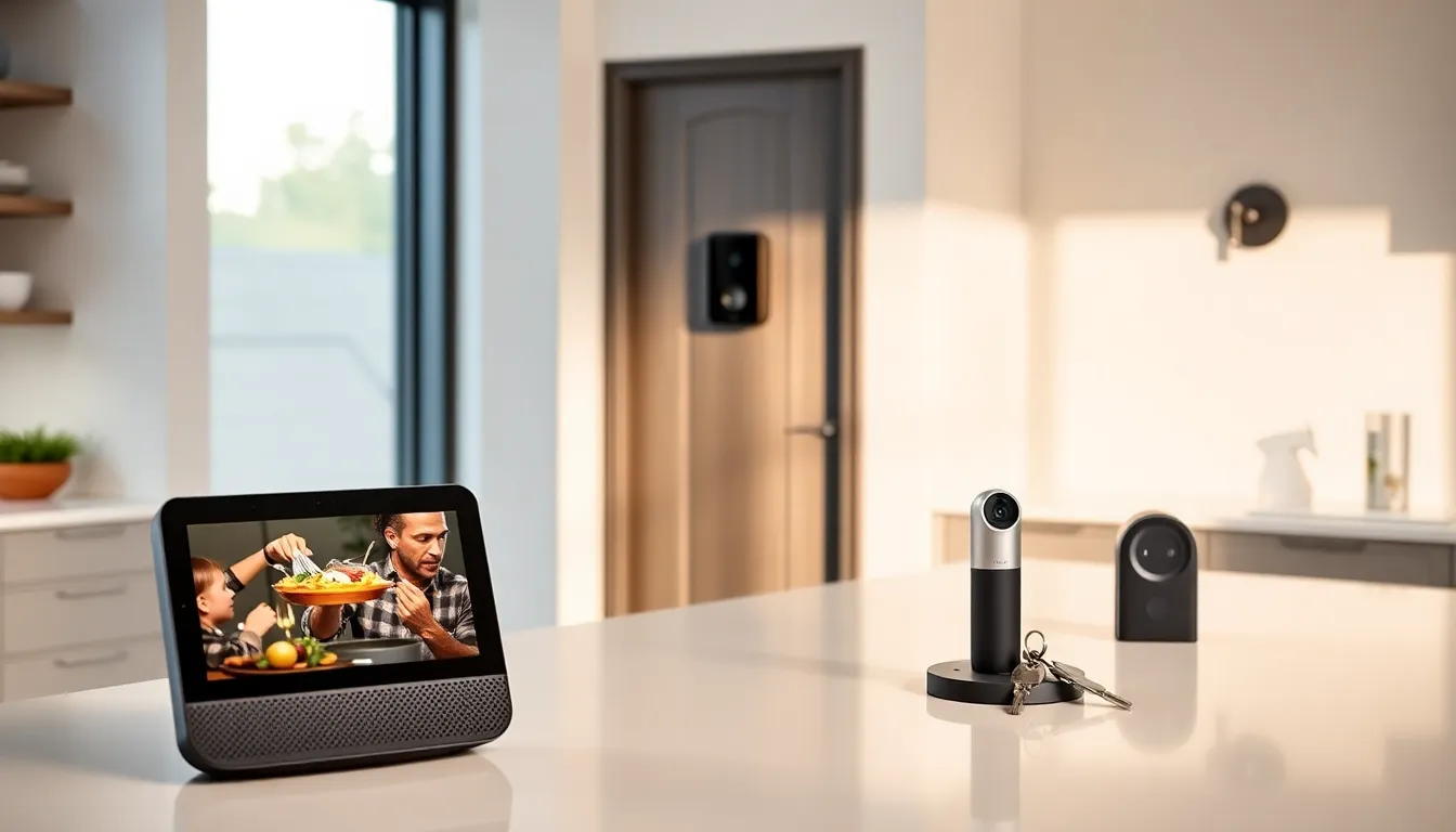 modern gadgets including a rotating screen and a sleek key holder.