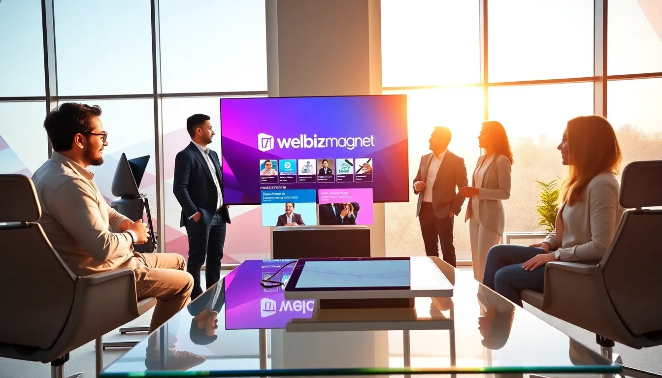 professionals collaborating in a modern digital workspace.