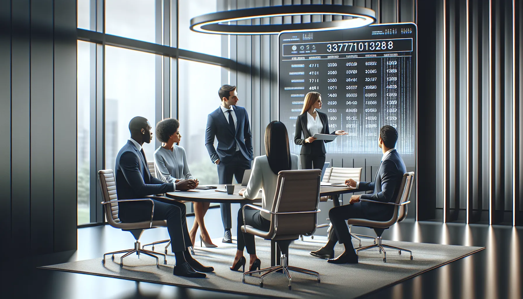 diverse team discussing data strategies at a modern conference table.