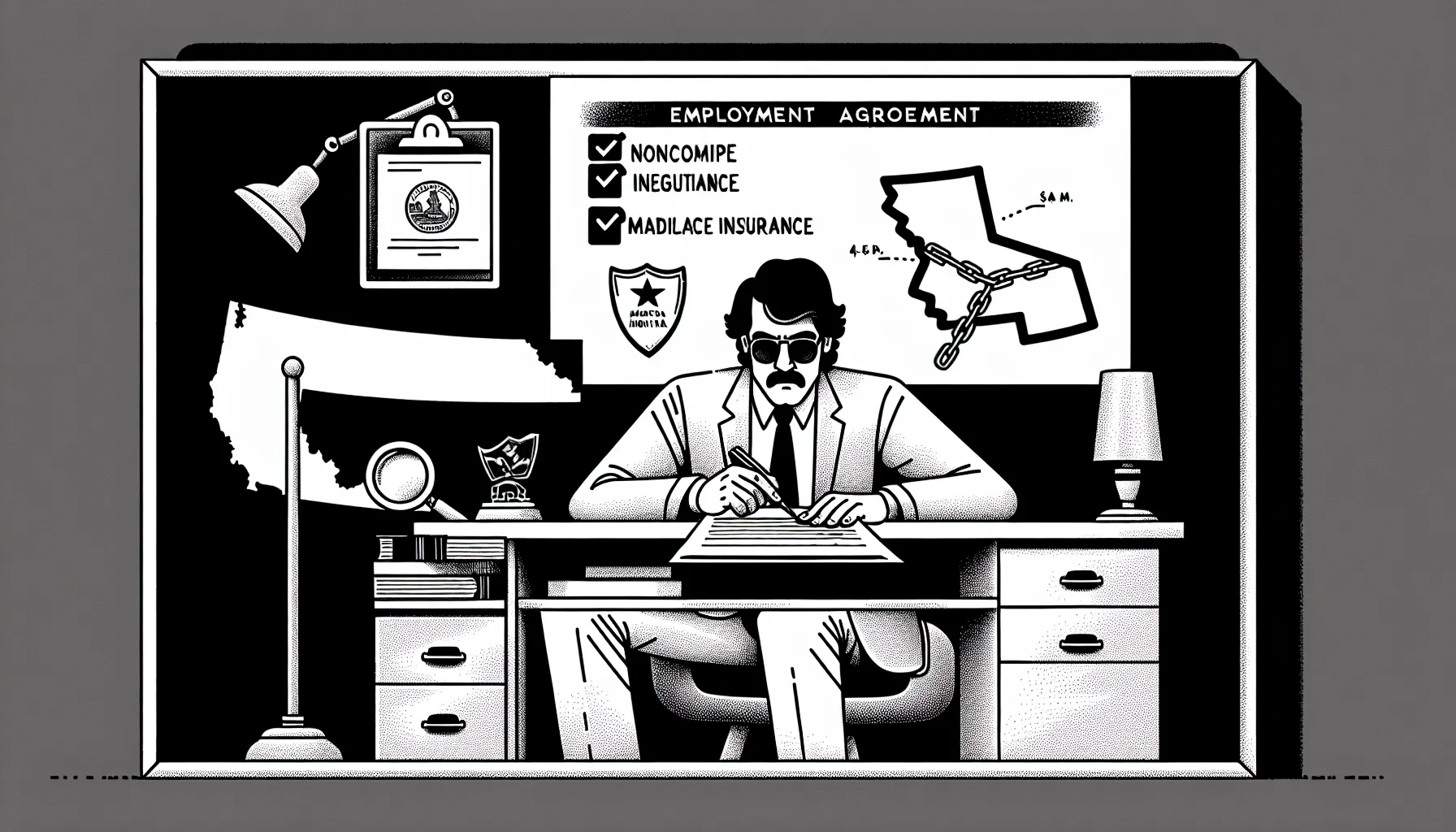 Dentist examining an employment contract with Montana map and legal icons of Montana Dental Contract Review.