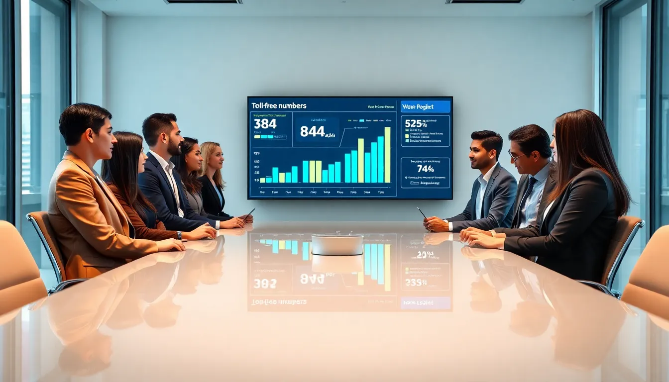 diverse professionals discussing toll-free number significance in a modern office.