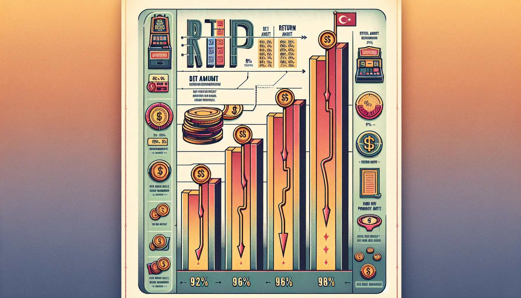 Vertical infographic showing RTP concept with percentages and symbolic returns.