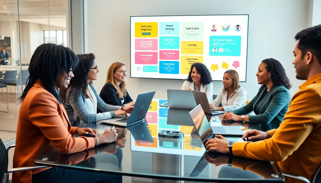 diverse professionals collaborating in a modern office setting.