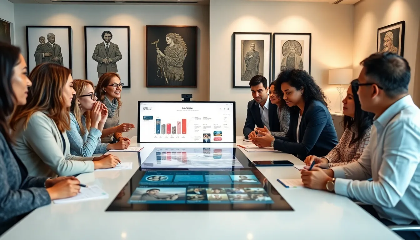 diverse professionals discussing cultural significance in a modern office.