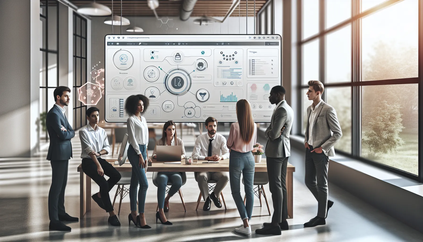 professionals collaborating on Endbugflow software in a modern office.