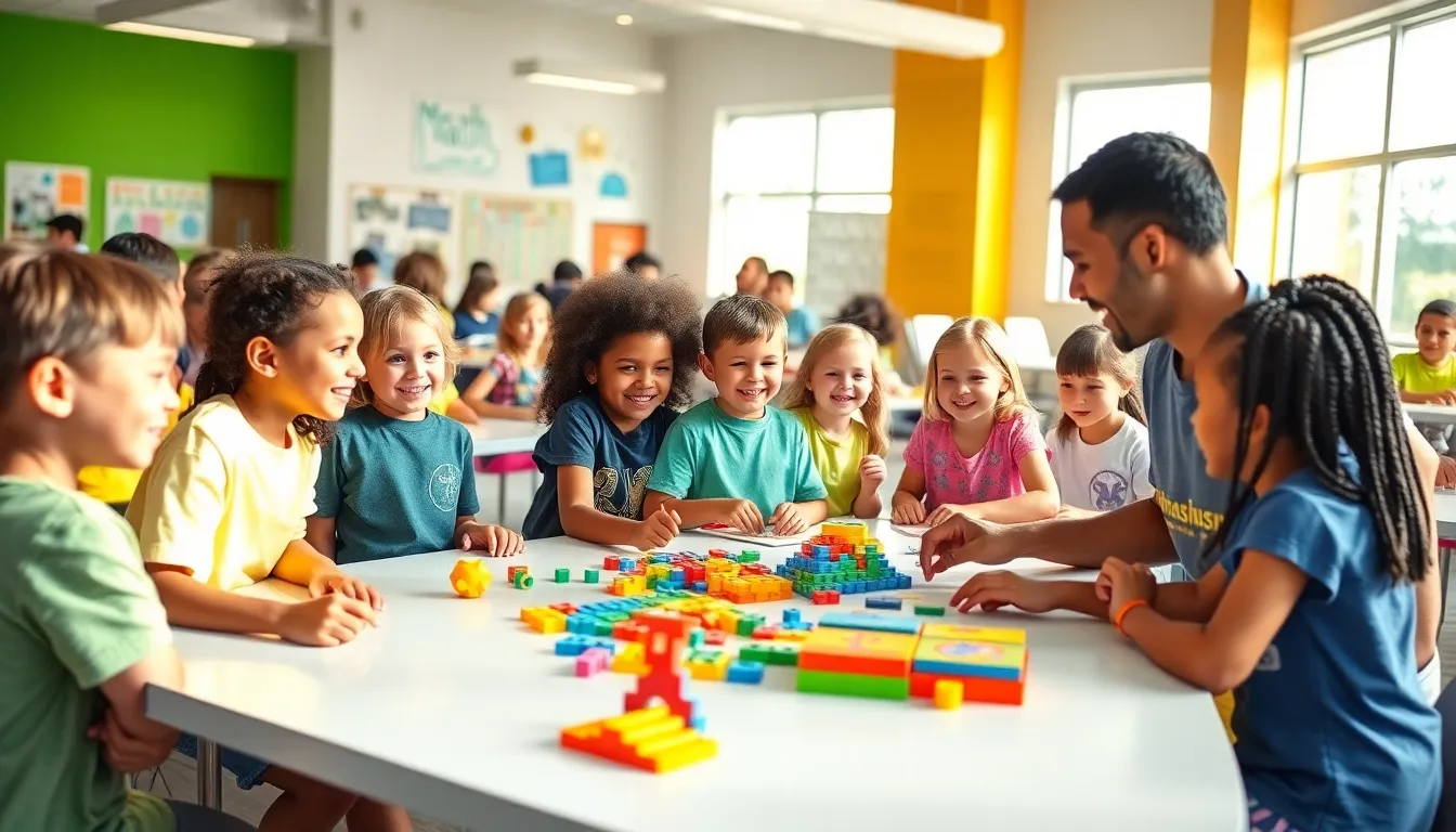 children engaging in math activities at a summer camp.